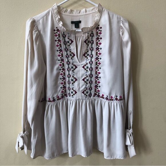 Ann Taylor Embroidered Tie Sleeve Top - Picture 2 of 5